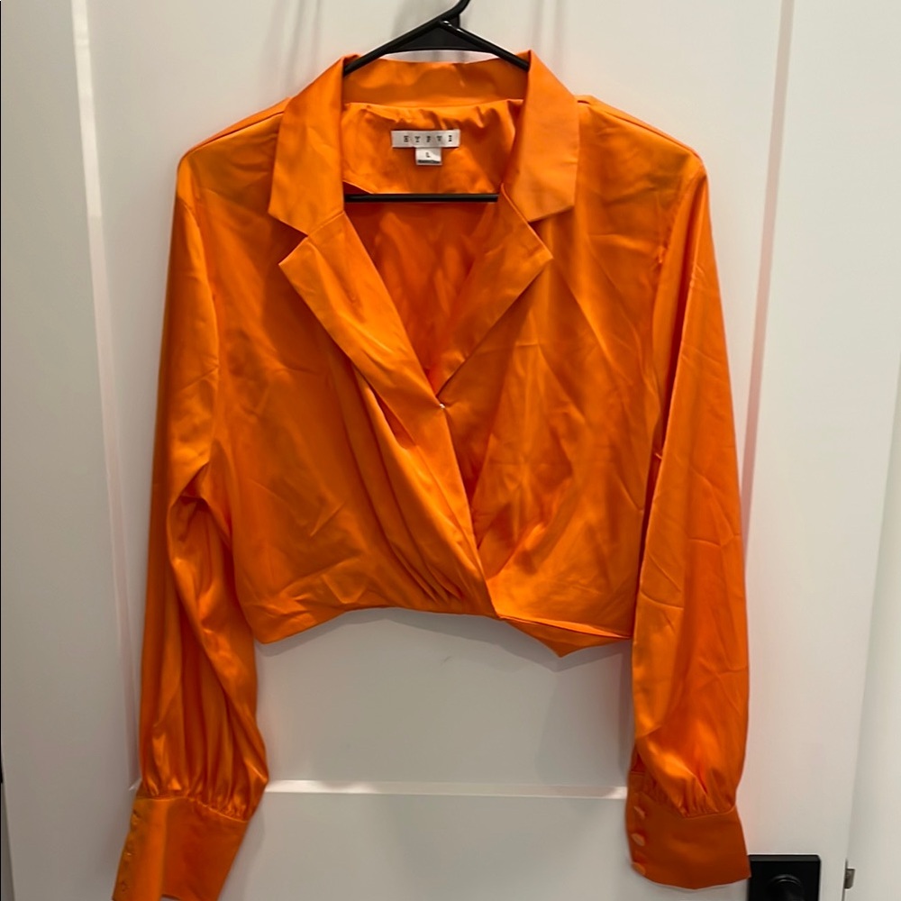 Hyfve Orange Cuffed Sleeve Crop Shirt